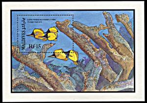 Maldive Islands 1194, MNH, Long-nosed Butterfly Fish souvenir sheet