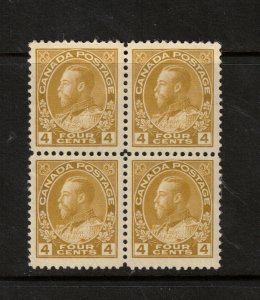 Canada #110 Very Fine Mint Block - Bottom Stamps Never Hinged Top Hinged