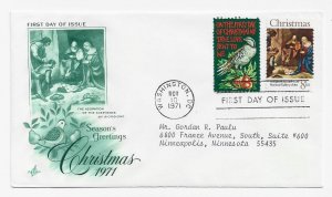 US 1444 & 1445 8c Christmas Issues on one FDC Artcraft Cachet Variety ECV $15.00