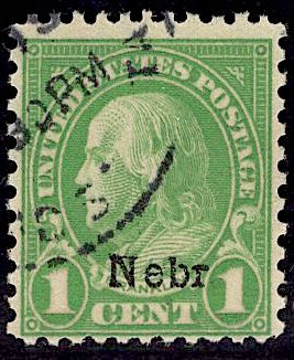 US Stamp #669 1c Franklin Nebraska Overprint USED SCV $2.25