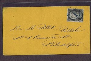 US 73 on local cover tied by blue ?Paid 1? cancel Philadelphia 1863 PF cert