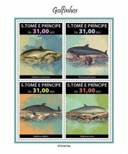 Sao Tome & Principe 2021 MNH Marine Animals Stamps Dolphins Porpoise 4v M/S