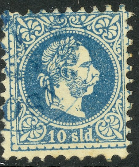 AUSTRIAN OFFICES IN TURKEY 1867 10s Blue Coarse Whiskers Sc 4 VFU