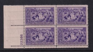 1939 BASEBALL Centennial 3c purple Sc 855 MNH plate block of 4 (T5