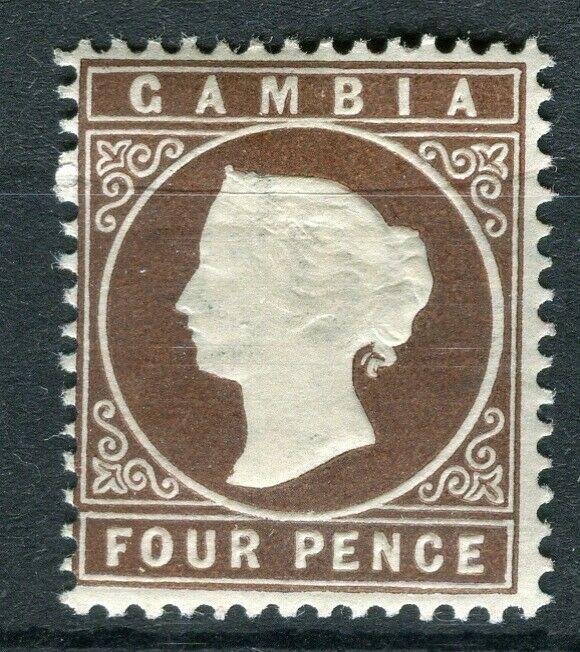 GAMBIA; 1886 classic QV Crown CA issue Mint hinged Shade of 4d. value