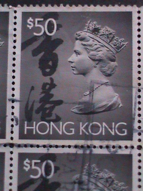 ​HONG KONG-1992-SC# 651E-QUEEN ELIZABETH II $50-CTO BLOCK OF 6 KEY STAMPS