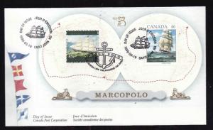 Canada-Sc#1779a-souvenir sheet on FDC-joint with Australia-Sailing Ship Marco Po