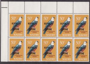 Nauru # 84, Micronesian Pigeon, Block of Ten, NH, 1/3 Cat.