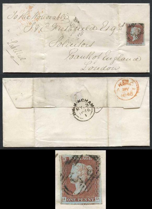 1841 Penny Red (ID) Plate 59 BIG MARGINS on Cover