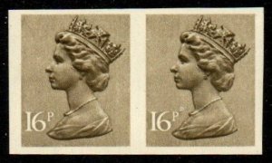 1983 Machin 16p olive-drab, imperforate horizontal pair, u/m mint.  SG X949a.