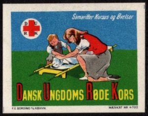 Vintage Denmark Poster Stamp Danish Youth Red Cross Samaritans Course Exercises