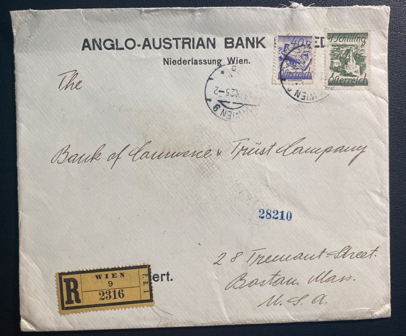 1925 Vienna Austria Anglo Austrian Bank Cover To Boston MA Usa