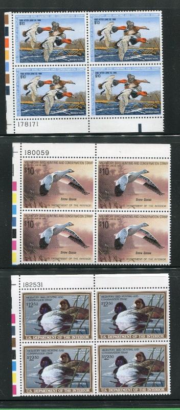 FEDERAL DUCK STAMPS RW54-  68 VF, NH PLATE BLOCKS