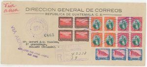 Guatemala Registered Airmail Cover to Netherlands 1935. 40c rate. UPU Birds
