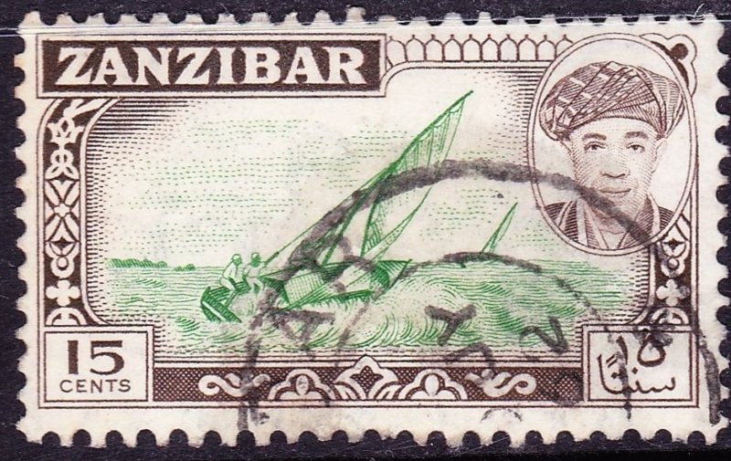 ZANZIBAR 1964 15 Cents Green & Sepia SG375 Fine Used