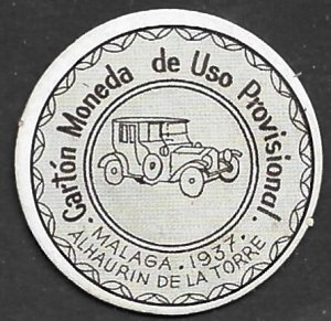 SPAIN CIVIL WAR 1937 Alhaurin de la Torre 5c Coin Stamp CAR AUTOMOBILE Topical