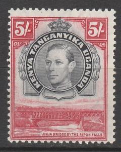 KENYA UGANDA TANGANYIKA 1938 KGVI BRIDGE 5/- PERF 13.25 X13.75