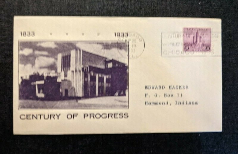 1933 Century of Progress Chicago IL FDC 728 9 Cover to Hammond IN