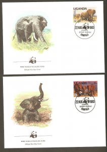 1983   UGANDA  -  4 x WWF FIRST DAY COVERS  -  ELEPHANTS - Series 1