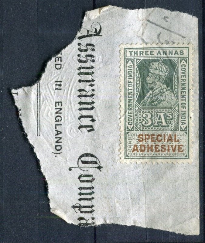 INDIA; Early 1900s GV Portrait type Revenue issues fine used 3a. PIECE