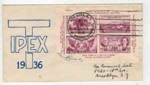 1936 TIPEX EXHIBITION SOUVENIR SHEET 778-48 FDC & LABEL SHEET SIGNED BY ??