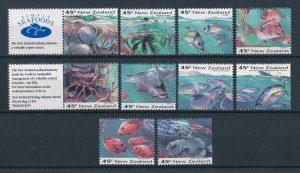 [111859] New Zealand 1993 Marine life fish lobster salmon squid  MNH