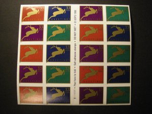 Scott 3363a, 33c Christmas Reindeer, Pane of 20, #B111111, MNH Booklet Beauty