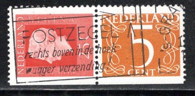 Netherlands Scott # 460B, 405, part of booklet pane, used, se-tenant