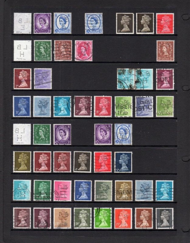 COLLECTION OF QE2 PERFINS ON DOUBLE-SIDED PAGE (PRE-DECIMAL & DECIMAL) 