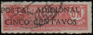 Ecuador RA44 - Used - 5c on 1c Tobacco Revenue Ovpt. (1940)