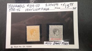 Bahamas 1938-1946 Scott# 109-110 Mint Light Hinged