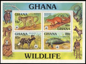 Ghana 625, MNH, WWF Endangered Animals souvenir sheet