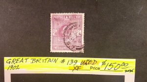 Great Britain 1902 King Edward V Scott# 139 XF USED Two Shillings & Six Pence