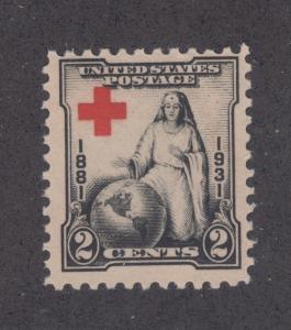 US Sc 702 MNH. 1931 2c Red Cross issue, strong Red Cross color shift 