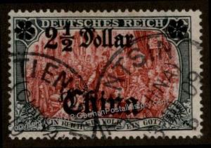 Germany 1909 China TIENTSIN Mi37A Unwatermarked 2 1/2 Dollar 5Mk Used 77965