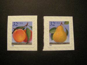 Scott 2495-95A, 32c Peach & Pear, Coil Singles, Type A backing, MNH Beauties