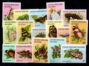 COCOS (KEELING) ISLANDS SG84/99 1982-3 BUTTERFLIES & MOTHS DEFINITIVE SET MNH