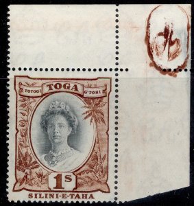 TONGA GVI SG80, 1s black & red-brown, NH MINT. Marginal