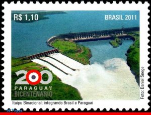 3170 BRAZIL 2011 HIDROELETRIC OF ITAIPU, RELATIONSHIP PARAGUAY, WATERFALL, MNH