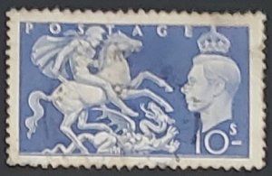 1951 Great Britain 10s Seahorse Ultramarine Blue Stanley Gibbons #- 511 Used