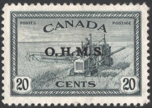 Canada SC#O8 20¢ Combine Harvesting, O.H.M.S. Overprint (1949) Used