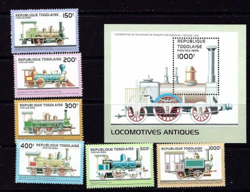 Togo 1778-83A NH 1996 Locomotivs with souvenir sheet