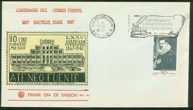 MEXICO 986, ATENEO FUENTE SCHOOL CENTENARY. FDC VF. (122)