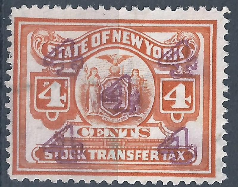 State of New York Stock Transfer Tax Stamp 4 Cent Used