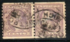 US #445 used pair SL Watermark, Type I, Flat Plate Cat $750