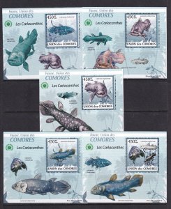 Comoros 2009 Fish 5 S/Sheets Deluxe Edition MNH