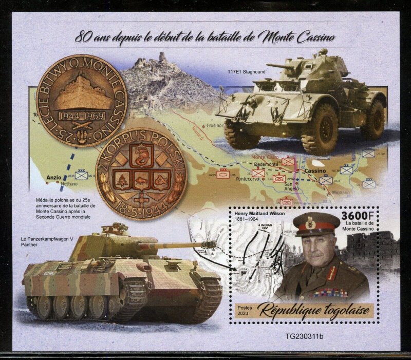 TOGO 2023 80th ANNIVERSARY OF THE START OF BATTLE OF MONTE CASINO S/S MINT NH