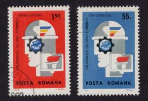 Romania #2096-2097  1969  cancelled cultural cooperation Europe symbolic head