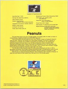 USPS SOUVENIR PAGE PEANUTS FAMED CARTOON COMIC CHARACTER 2001