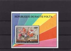 UPPER VOLTA 1974 PAINTINGS/FLOWERS S/S MNH